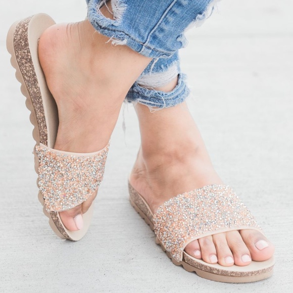 Shoes - Rose Gold Rhinestone Sandals